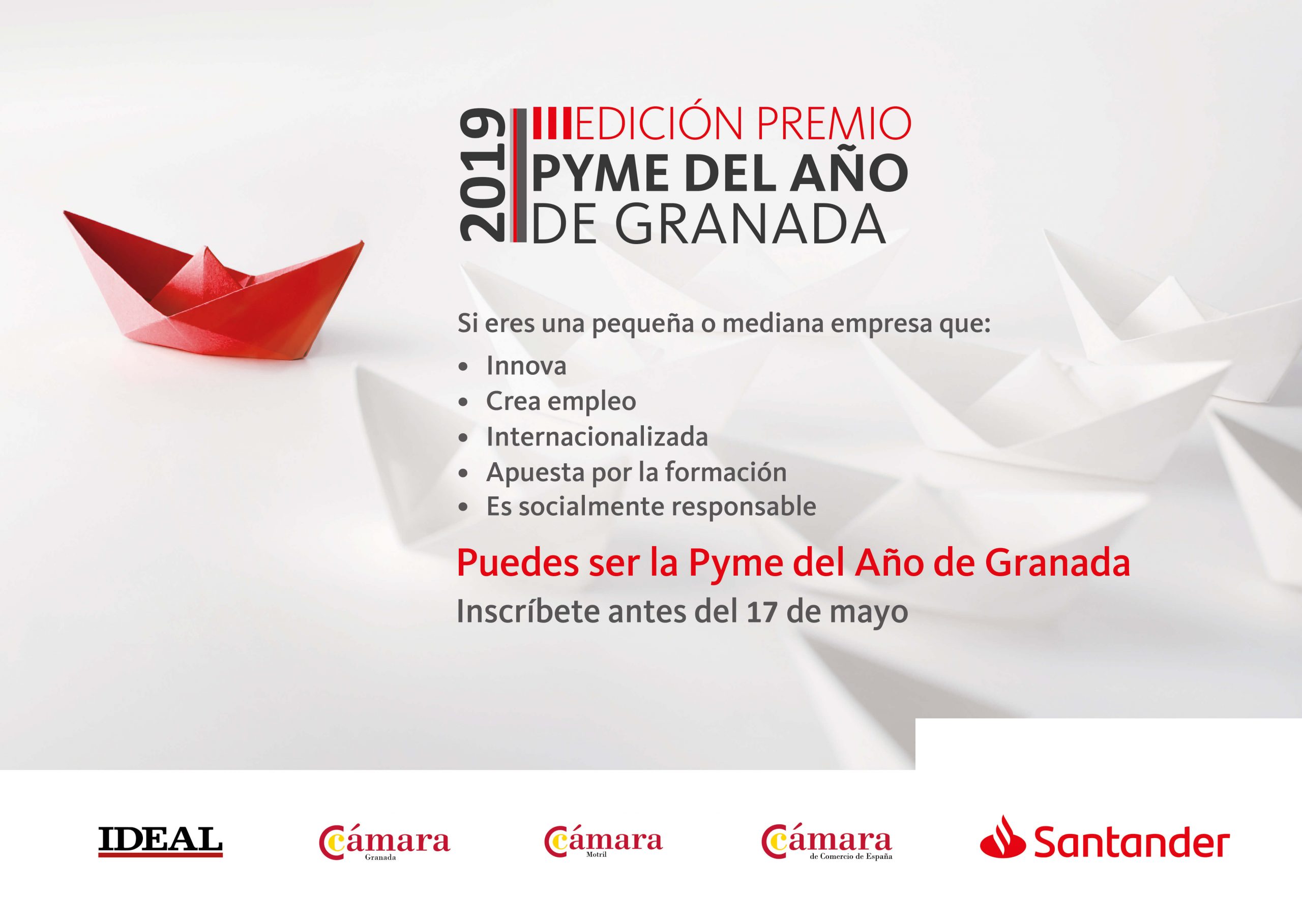 Banco Santander y las Cámaras de Comercio de Granada y Motril convocan el Premio Pyme del Año 2019 de Granada